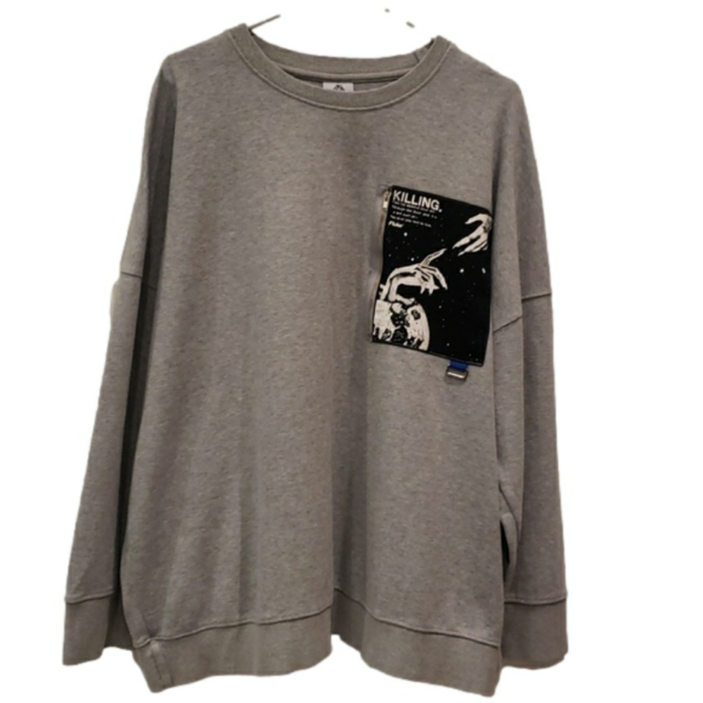 Fluke Sweatshirt Grey Long Sleeve Zip Pocket Men's Size Large